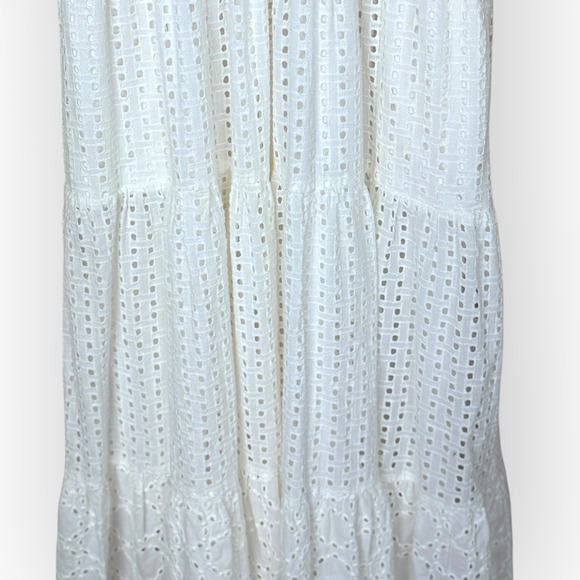 CK Bradley Eyelet Ruffle Mock‎ Neck Sleeveless Tiered Maxi Dress White S - Picture 8 of 11